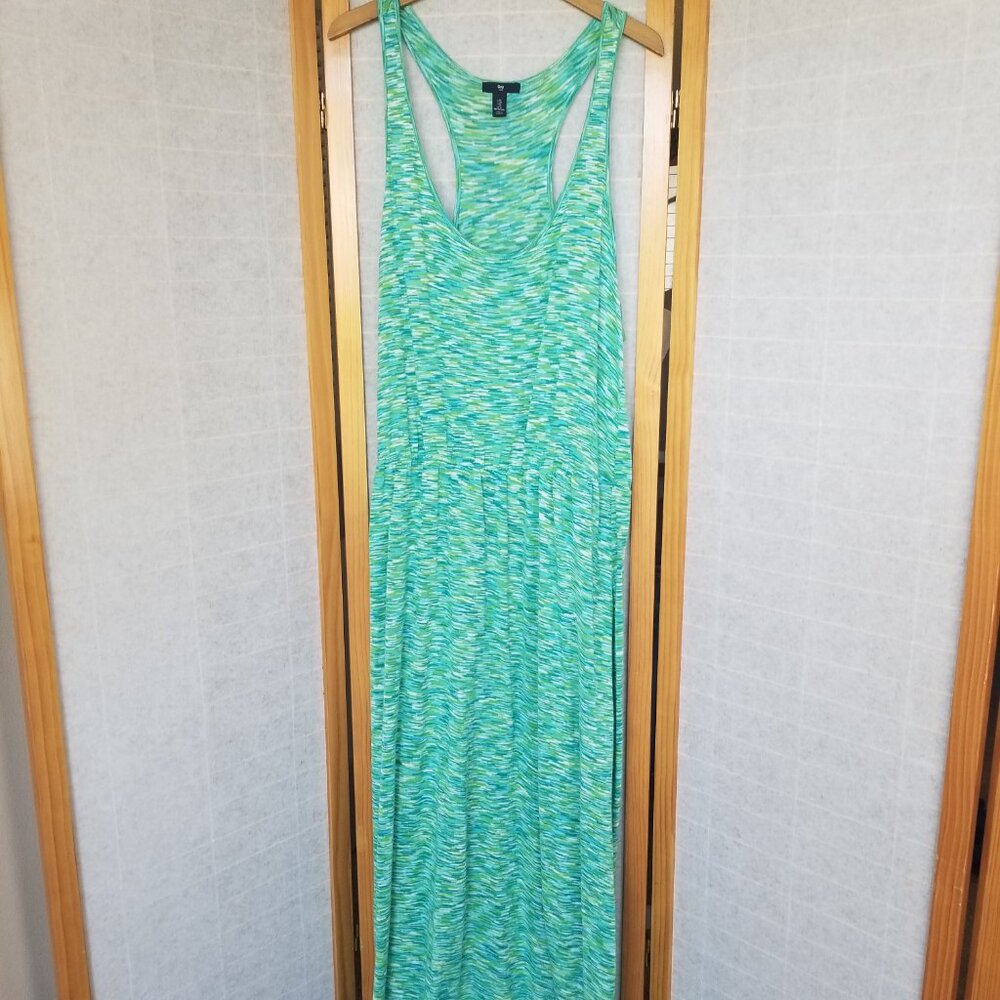 GAP Drop Waist Maxi Dress Stretch Knit Size XL Green Blue